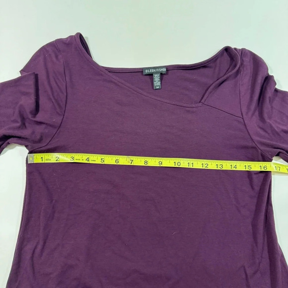 Eileen Fisher Jersey Knit Shift Dress Purple Asymmetric Neckline - Picture 6 of 6